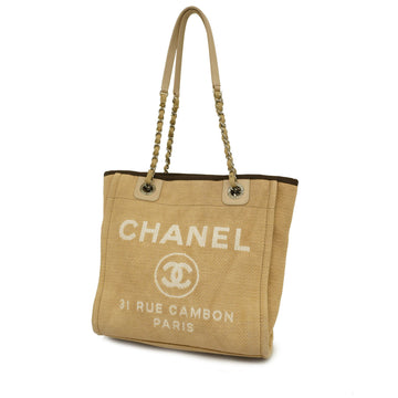 Chanel tote bag Deauville canvas beige silver metal