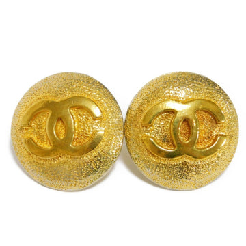 CHANEL Earrings Round Coco Mark Embossed Circle 23 1988 Vintage GP Clip Type CC Plated Gold Ladies Accessories Jewelry