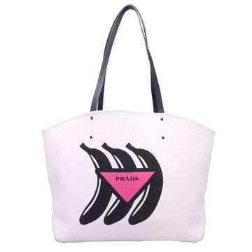 Prada shoulder bag logo white x black pink canvas leather tote ladies' men's 1BG218
