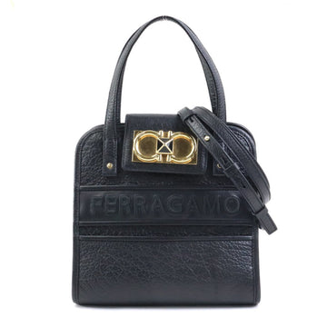 SALVATORE FERRAGAMO Handbag Crossbody Shoulder Bag Gancini Leather Black Gold Ladies