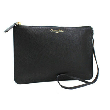 Christian Dior Clutch Bag Pouch Accessories Leather Gold Hardware Black Mini with Thin Handle for Ladies