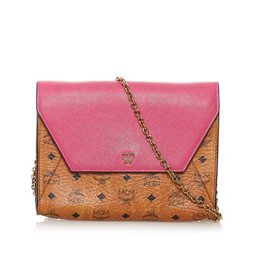 MCM Visetos Chain Shoulder Bag Brown Pink PVC Leather Ladies
