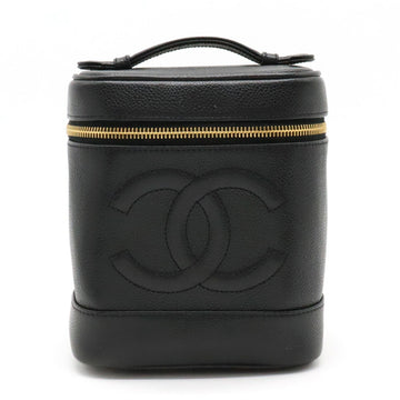 CHANEL Caviar Skin Coco Mark Vanity Bag Handbag Pouch Leather Black A01998
