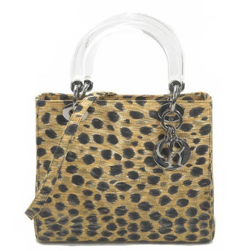 Christian Dior Handbag Shoulder Bag 2Way Lady Leopard Clear Canvas Plastic Ladies