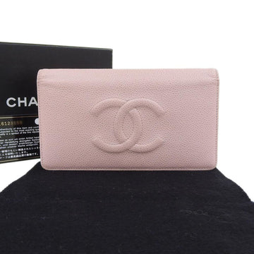 CHANEL logo here mark bi-fold long wallet caviar skin pink A48651 16 series