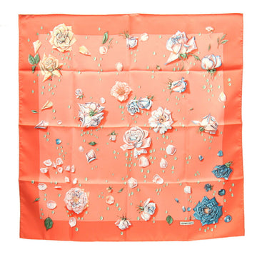 HERMES Scarf Carre 90 Rose Drop Orange Silk LA ROSE Ladies Flower Bandana
