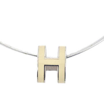 Hermes Pop H Necklace White Silver Metal