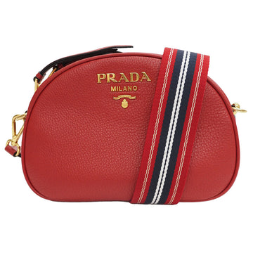 PRADA Leather Shoulder Bag 1BH130 Clutch Red Ladies Pochette