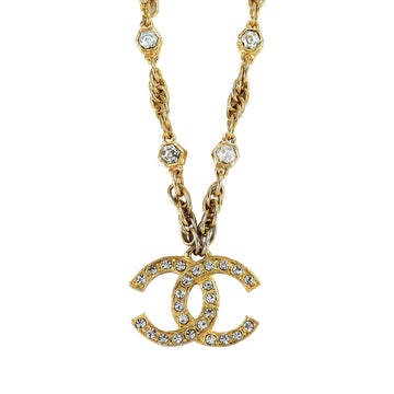 Chanel rhinestone coco mark long necklace gold vintage accessories