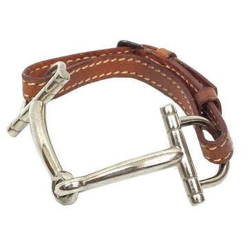 HERMES horsebit leather bracelet AG925 x silver brown buckle
