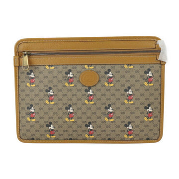 Gucci Disney Collaboration Mickey Second Bag 602552 Mini GG Supreme Canvas Leather Brown Series Gold Hardware Clutch Pouch