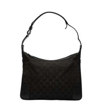 GUCCI GG canvas one shoulder bag handbag 143743 black leather ladies