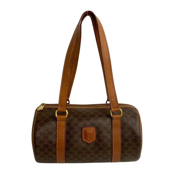CELINE Vintage Macadam Blason Triomphe Pattern Leather Handbag Mini Boston Bag Brown 639-8