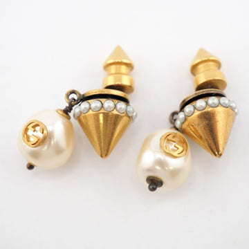 GUCCI Fake Pearl Interlocking G Earrings Gold Women's