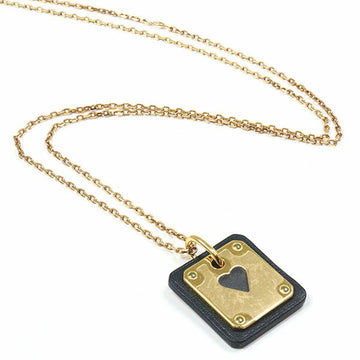 HERMES As Do Cool PM Pendant Black Gold Plated/Veau Swift Necklace 50cm Heart Y Engraved