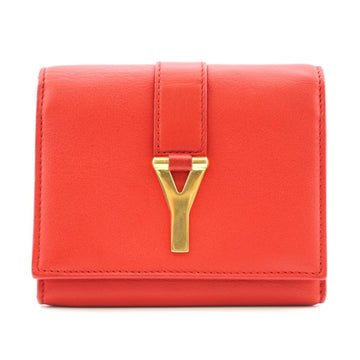 YVES SAINT LAURENT Y Line Trifold Wallet Red Women's