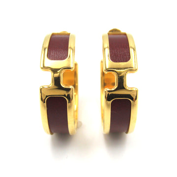 HERMES Oramp Pierced earrings Gold Brown Gold Plated Gold Brown