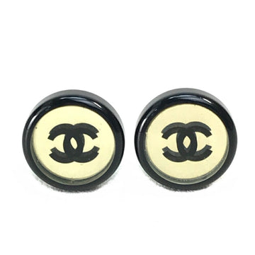 CHANEL CC Coco Mark Logo Mirror Circle Round Accessory 01P Earrings Plastic/Metal Women's Black x Clear