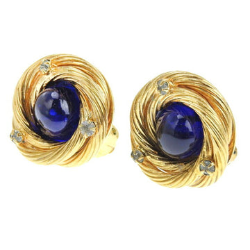 CHANEL Gripore Colored Stone Earrings Gold/Blue Ladies