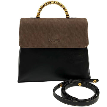 LOEWE Velazquez Twist Handle Hardware Leather Genuine 2way Handbag Mini Shoulder Bag Black