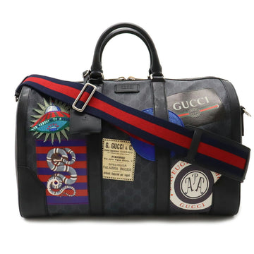 GUCCI GG Supreme Carry-on Duffle Bag Boston Embroidery Patch PVC Black 474131