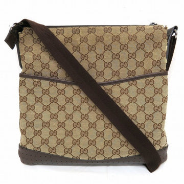 Gucci GG Canvas 145857 Khaki x Brown Bag Shoulder Unisex
