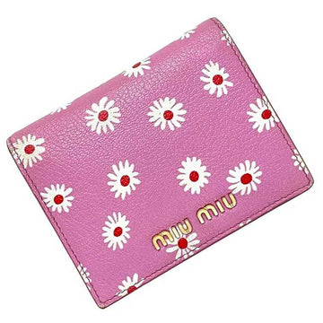 MIU MIU Miu Bifold Wallet Pink White Gold 5MV204 Flower Leather Women's