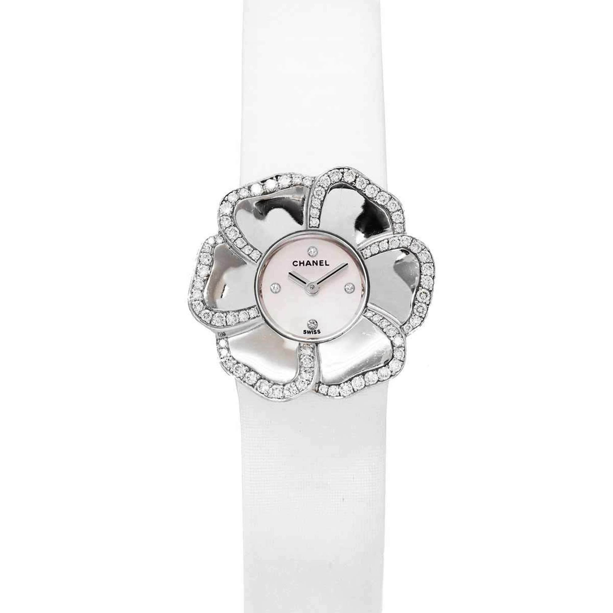 Chanel Camellia H1187 Diamond Bezel Women's Watch 4P White Shell Dial
