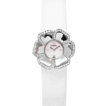 Chanel Camellia H1187 Diamond Bezel Women's Watch 4P White Shell Dial K18WG Gold Quartz
