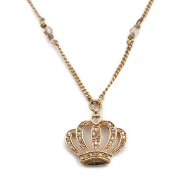 CHRISTIAN DIOR Necklace Metal Rhinestone Gold Pendant CD Logo Crown