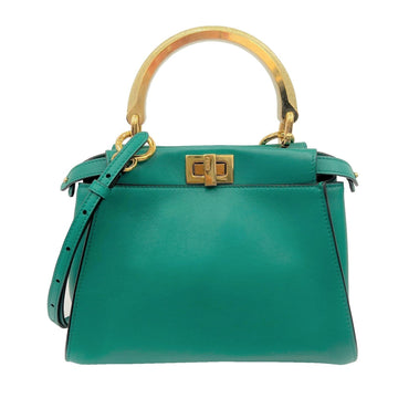 Fendi Peekaboo Iconic Mini Handbag Shoulder Bag 8BN316 Green Gold Nappa Leather Women's