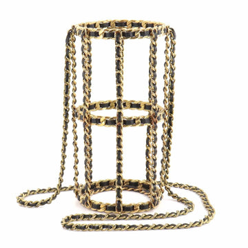 Chanel bottle chain shoulder bag leather black gold vintage
