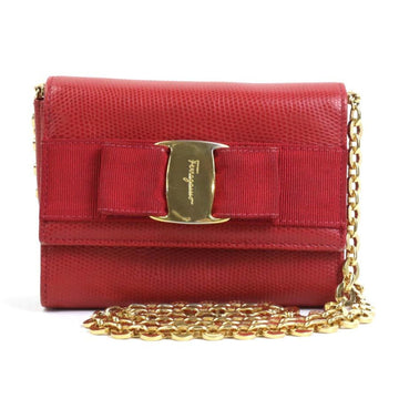 SALVATORE FERRAGAMO Crossbody Shoulder Bag Vara Ribbon Embossed Leather/Metal Red/Gold Women's