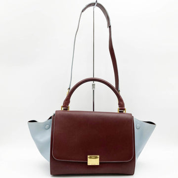 CELINE Trapeze Shoulder Bag Handbag 2Way Leather Bordeaux Wine Red Blue Ladies