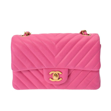 CHANEL V Stitch Chain Shoulder 20cm Pink Ladies Lambskin Bag