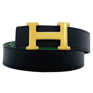 HERMES H Belt Navy Green Gold Constance Buckle Leather Taurillon Clemence Togo GP 〇Y Engraved  Reversible Ladies