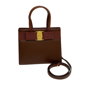 SALVATORE FERRAGAMO Vara Ribbon Hardware Leather Genuine 2way Handbag Mini Shoulder Bag Brown