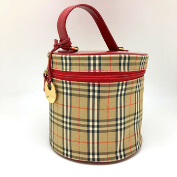 BURBERRY vanity canvas leather beige red gold metal fittings check handbag Lady's woman