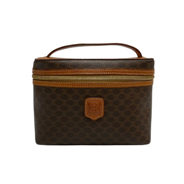 CELINE Vintage Macadam Blason Triomphe Logo Leather Genuine Vanity Handbag Brown