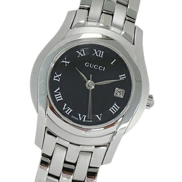 Gucci Watch Ladies G Class Date Quartz Stainless SS 5500L Silver Black Polished