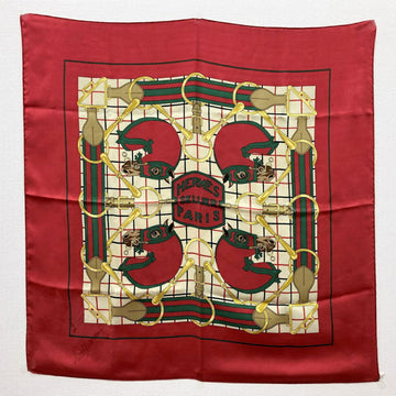 HERMES Carre 70 Scarf Tattersall Sellier Horse Red Ladies