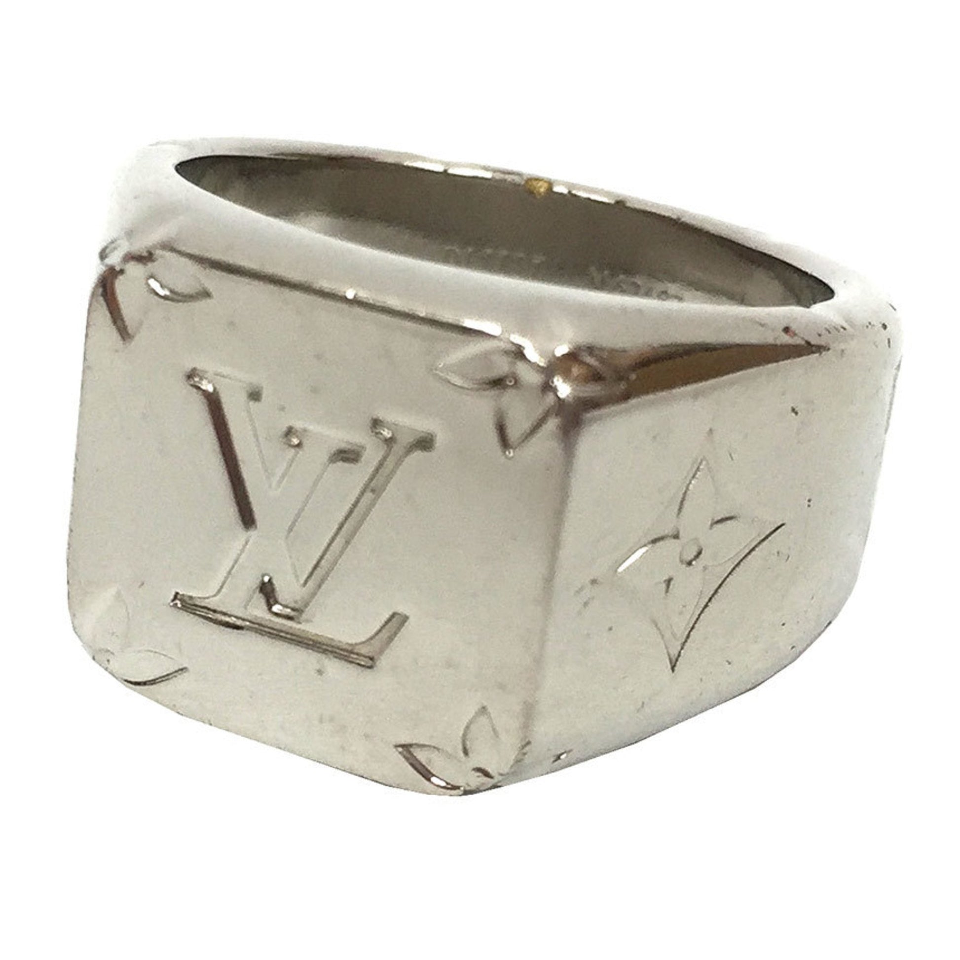 Louis Vuitton Monogram Silver Tone Band Ring Size L