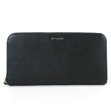 PRADA Round Zipper Long Wallet Leather Black Unisex 2ML317