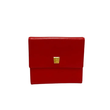 CHRISTIAN DIOR CD Logo Hardware Leather Genuine Bifold Wallet Mini Card Case Red
