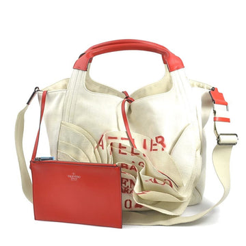 VALENTINO GARAVANI Garavani Handbag Shoulder Bag Canvas/Leather Red x Light Beige Ladies