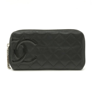 CHANEL Cambon Line Coco Mark Round Long Wallet Soft Calf Leather Enamel Black Pink A50078