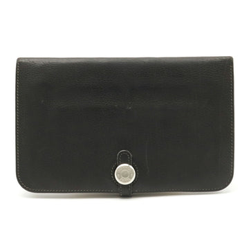 Hermes Dogon Duo GM 2-fold long wallet Togo leather black I stamped