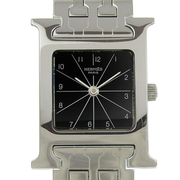 Hermes H Watch HH1.210 Stainless Steel Silver Quartz Analog Display Ladies Black Dial