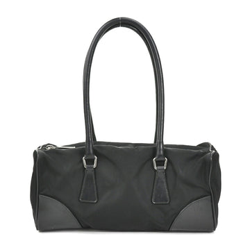 PRADA shoulder bag nylon/leather black silver ladies
