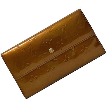 Long Wallet Porto Tresor Brown Bronze Monogram Vernis M91166 Trifold Patent Leather TH0042 LOUIS VUITTON Enamel